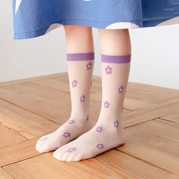 

cartoon pattern children's socks 2021 spring autumn kid's apparel accessories ultra thin mid tube girl's breathable, Pink;yellow