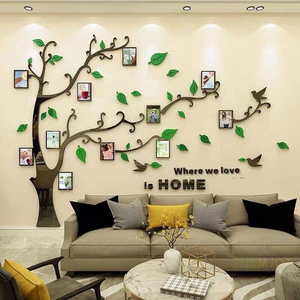 

wall stickers 3d po frame tree stereo mirror sticker bedroom living room sofa background acrylic