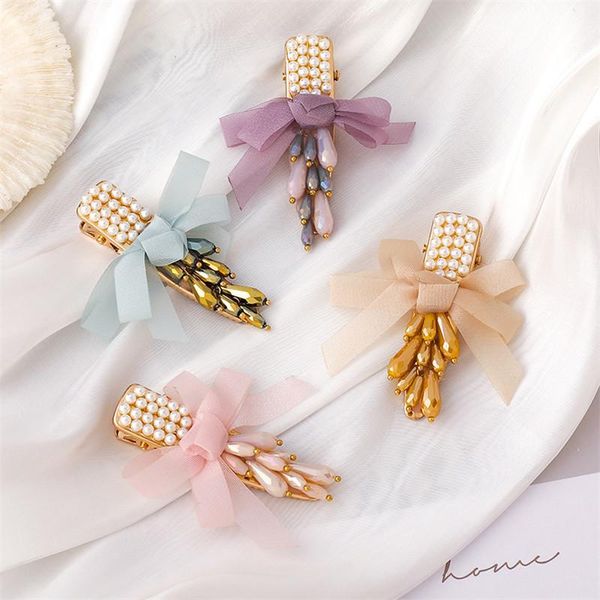 

hair clips & barrettes 2021 spring lace bow colorful crystal fairy personality for women fashion accessories hairgrip hairpins, Golden;silver
