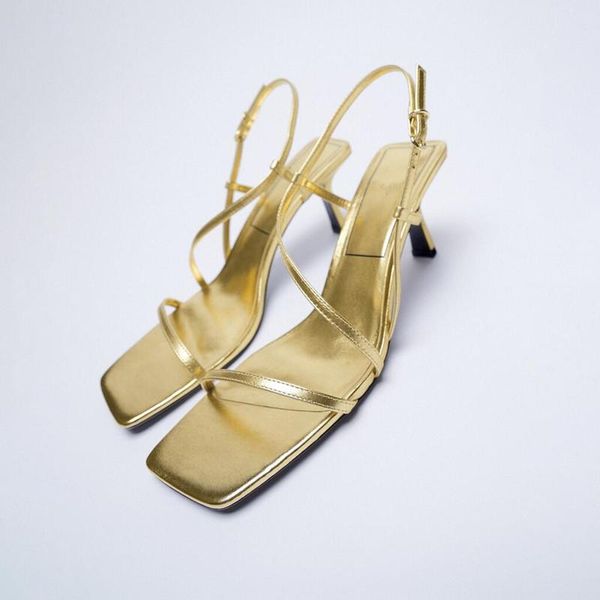 

sandals women's 2021 gold square toe buckle open stiletto roman shoes, Black