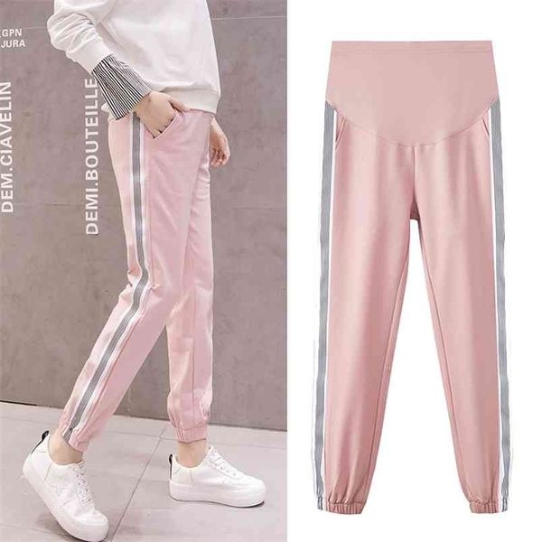 8815 # Pantaloni di maternità sottili primaverili Pancia di cotone regolabile a vita alta Abiti casual per donne incinte Abbigliamento gravidanza 210918