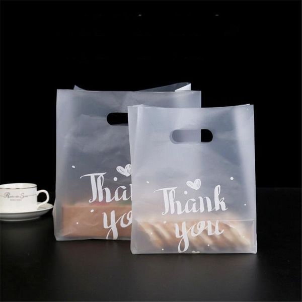 

50pcs thank you plastic gift bags shopping with handle christmas wedding party favor bag candy cake wrapping storage