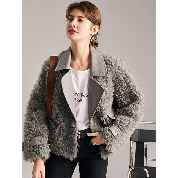 

women's fur & faux double natural shearling genuine leather breasted thick warm wide-waisted luxury clothes woman parkas jacket, Black