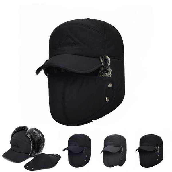 

berets winter thickening plus velvet warm hat cold and windproof outdoor ski cap with earflaps bomber men's women's, Blue;gray