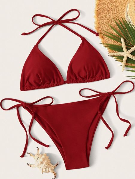 

triangle tie side bikini swimsuit 57is#, White;black