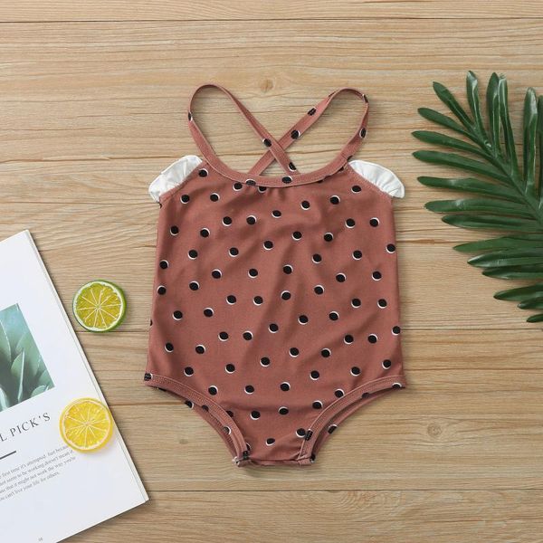 

one-pieces toddler baby girl bikini swimwear swimsuit one-piece sleeveless dots printed cross strap sling swimming bathing suit beachwear, Black