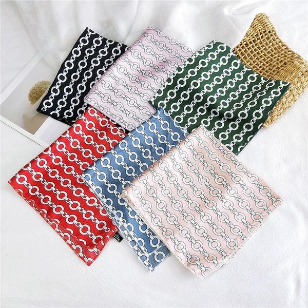 

scarves square scarf butterfly floral print round chain stripes head-neck satin silk handkerchief hair tie band 50*50cm bandana, Blue;gray
