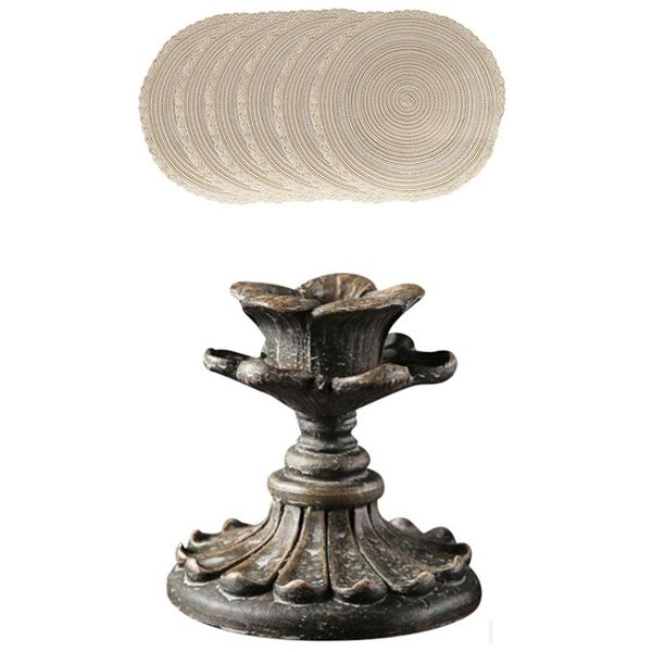 

big deal indoor & outdoor round woven placemat, 6pcs for dinner parties, bbq with antique candle holder retro holders