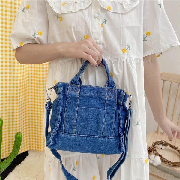 

evening bags retro simple washed denim bag 2021 korean version ins small shoulder casual solid color canvas