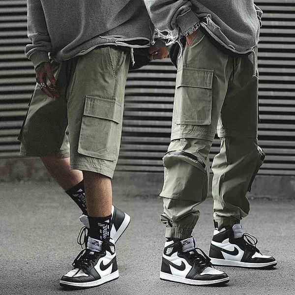 

men's pants pant detachable streetwear men multi-pocket design elastic waist hip hop tatical joggers trousers sweat yuab, Black