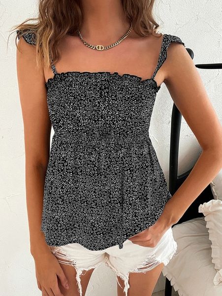 

ditsy floral lettuce trim cami d6hl#, White