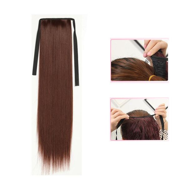 

synthetic wigs ponytail straight heat resistance hair band wrap ombre clip in horsetail wig hiar for woman, Black