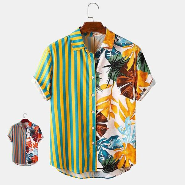 Großhandel Mann Strand Hemd Mode Männer Hawaiian Shirt Kurzarm Streetwear Print Gestreifte Sommer Chic Bluse