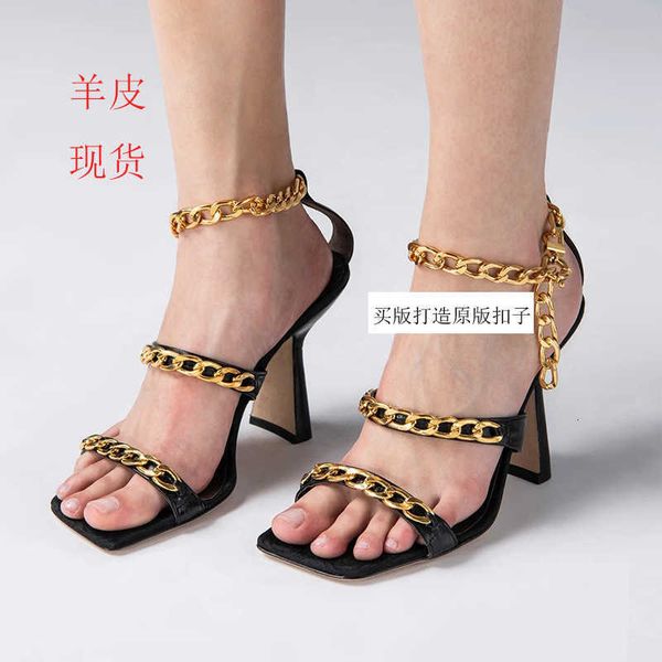 

women's summer chain square head by far2021 dign sandals, Black