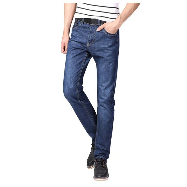 

men's jeans 2021 brands trousers men clothes elasticity skinny business casual male denim slim pants classic style, Blue