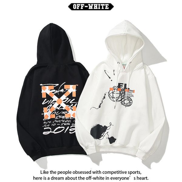 

2021 autumn winter new off creative graffiti letter pattern arrstyle plush hoodie batch, Black