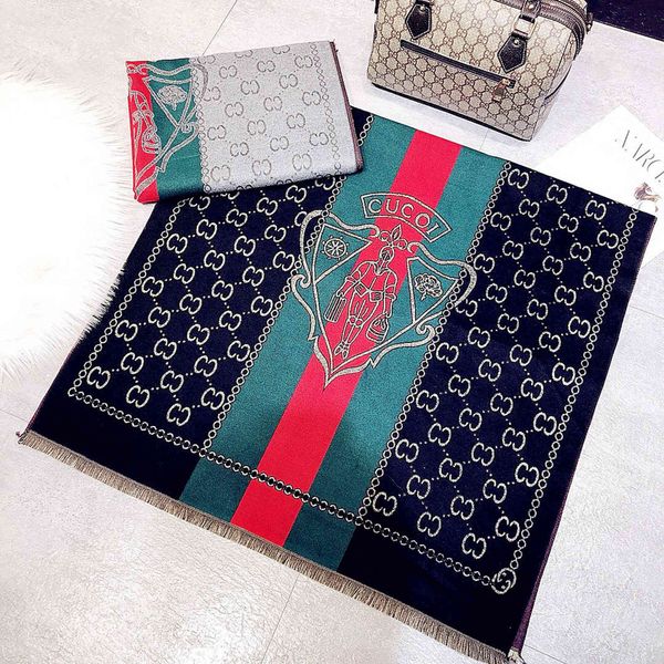 

shawl taobao scarf aw18 oversized thickened brushed jacquard shield pattern, Blue;gray