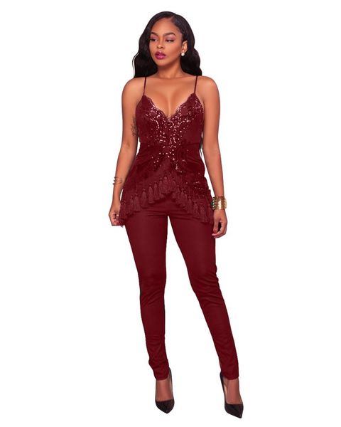 

women's jumpsuits & rompers women sleeveless v-neck strap tassel sequined jumpsuit casual elegant lady, Black;white