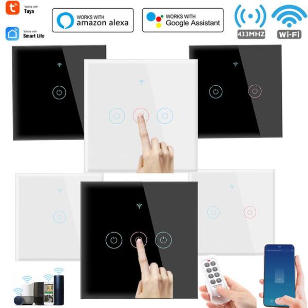 

smart home control 4 gang tuya wifi 433mhz touch light switch wall button for alexa google household remote