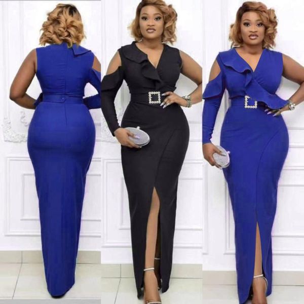 

ethnic clothing 2021 sommer afrikanische frauen v-ausschnieine schulter blau grÃ¼n langes kleid maxi kleider fÃ¼r, Red