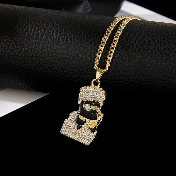 

pendant necklaces hip hop jewelry enamel cartoon head for women men gold silver color long chain hiphop necklace gift