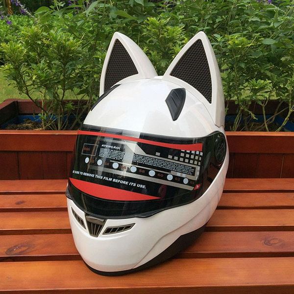

cat ears yellow cute motorcycle helmet automobile race antifog full face personality design capacete casco helmets