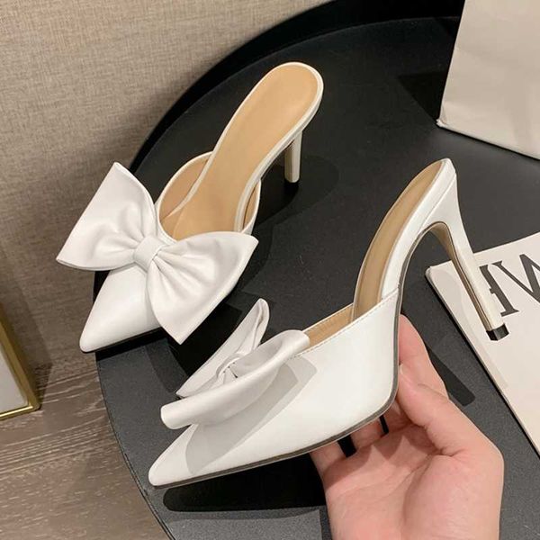 

dress shoes high heel casual women bow tie pointy toe summer sandals slip on mules for ladies, Black