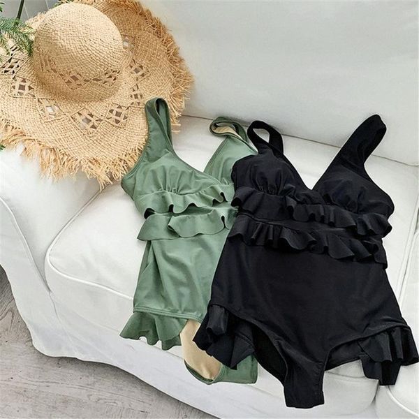 

one-piece suits 2021 swimsuit women ins style retro simple pure color bikini spring