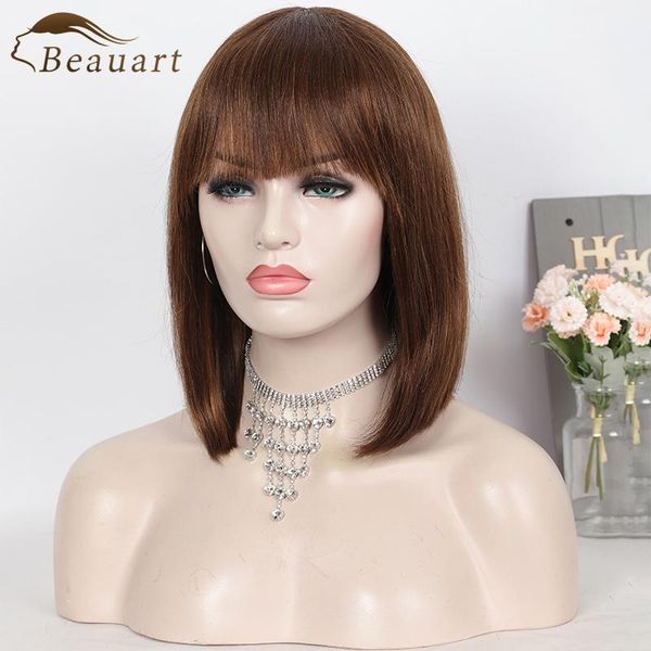

lace wigs beauart bob cut straight human hair full 12"straight ombre bloned wig with front bangs for women none, Black;brown