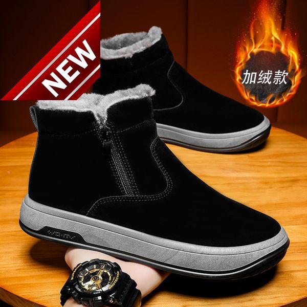 

men's winter plush warm thickened northeast cotton shoes high cold proof sports waterproof and anti-skid snow boots, Black