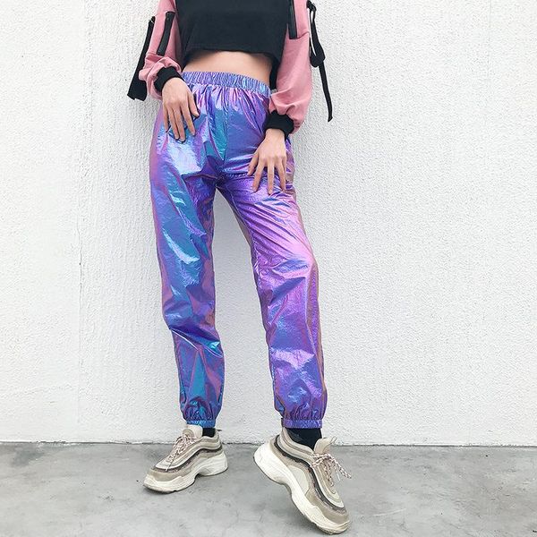 

women's pants & capris lychee girls harajuku 2021 shiny laser women trousers elastic waist sporting female jogger, Black;white