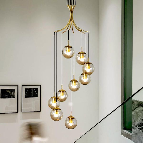 

pendant lamps modern gold lights nordic glass stair for duplex apartment villa living room loft decor e27 luminaire suspension