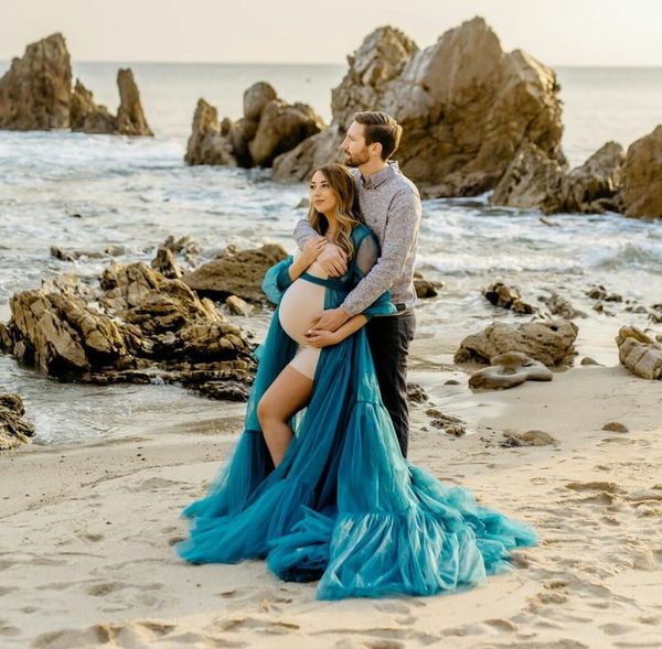 

hunter elegant blue maternity evening dress for p shoot custom made sheer tulle long robes women dresses floor length, Black;red