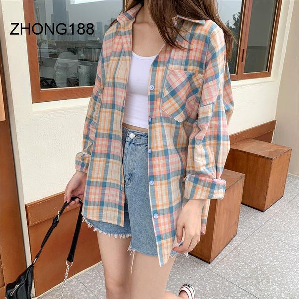

blouses fashion women excellent quality blue plaid shirts cotton casual long sleeve lady sun protection women's &, White