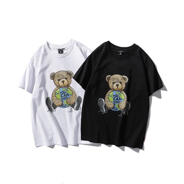 

t shirt 2021 national fashion bear short sleeve for men and women, White;black