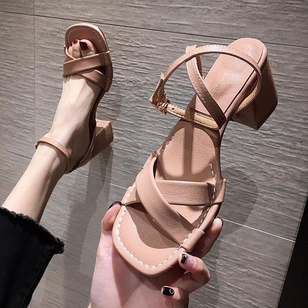 

women's shoes sandals 2021 summer fashion thick heel open toe high heels, Black