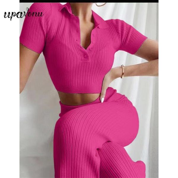 

casual straight pants set elegant lapel short sleeve & elastic 2 two-piece women 202 fashion 210524, White