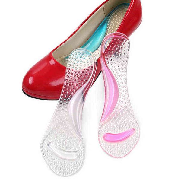 Palmilhas ortopédicas de gel de silicone Sapatos de salto alto femininos Almofadas de suporte de arco de pé plano Palmilha de massagem transparente H1106