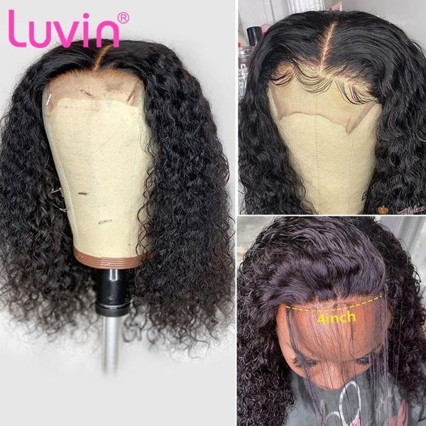 

curly bob 4x4 la-ce front wigs for black women short human hair closure wig brazilian deep wave remy1, Black;brown