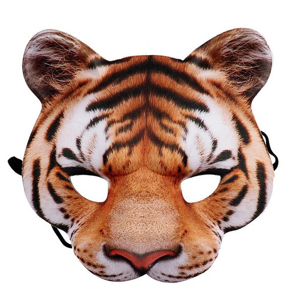 Halloween 3D tigre animal metade rosto máscara mascarada festa cosplay traje