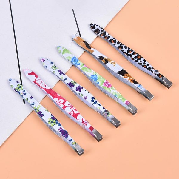 

nail art kits 1pc eyebrow tweezer flower printed stainless steel makeup tool