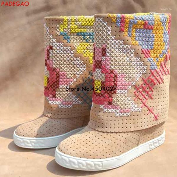 

boots spring autumn women's embroidery slip-on for female ladies height increasing flat shoes women knee high1, Black
