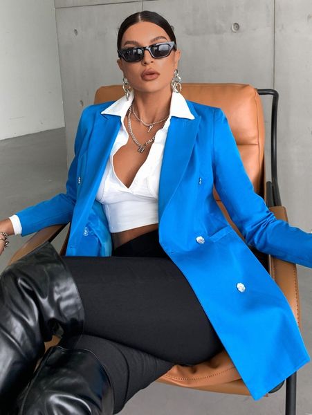 

lapel collar double breasted blazer s47e#, White;black