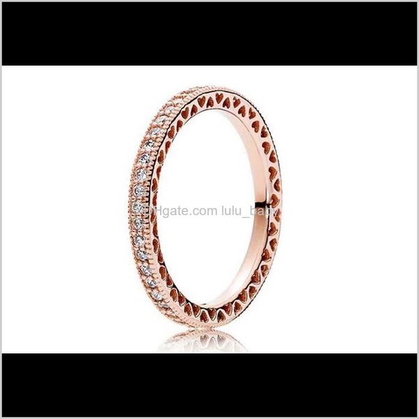 

band rings drop delivery 2021 rose gold plated & 925 sterling sier hearts of european pandora style jewelry charm ring gift kugs7, Silver