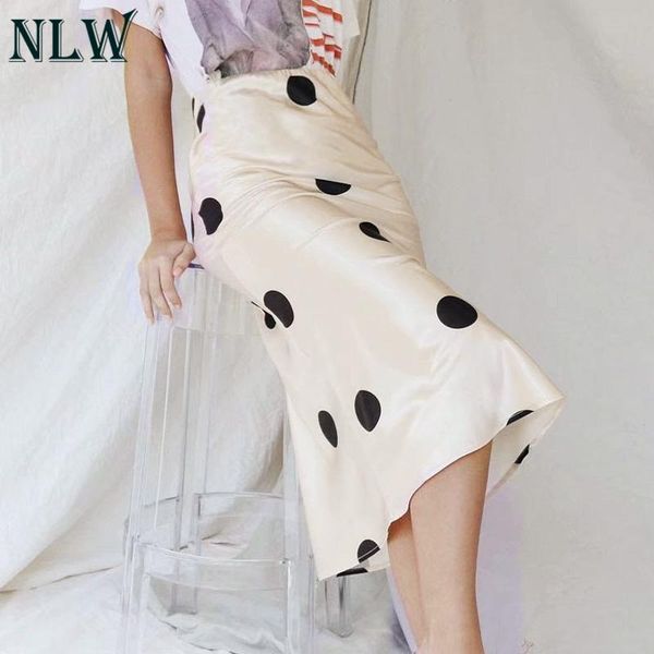 

skirts nlw high waist knee-length skirt women 2021 autumn winter casual polka dot hip elegant office ladies satin, Black