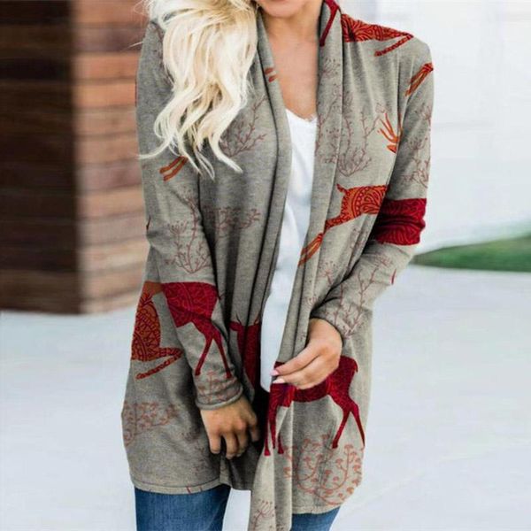 

women's jackets 2021 christmas fashion leisure elk print cardigan, Black;brown