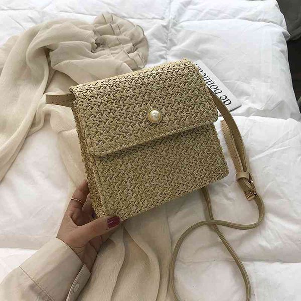 

small bag women's 2021 korean version versatile single shoulder messenger bag fashion simple straw casual small square, Black;red