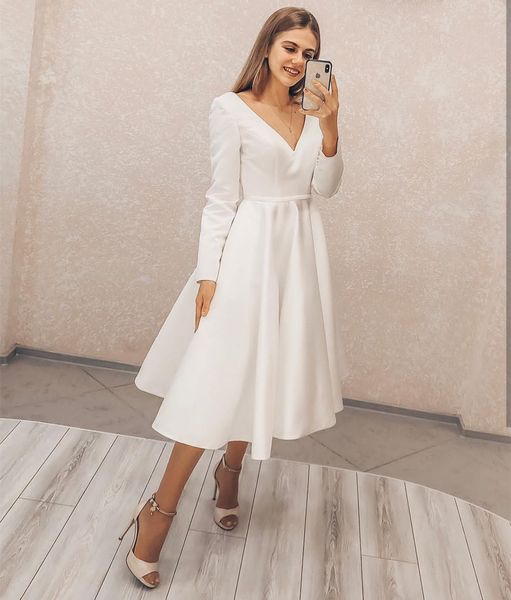 

short cocktail special occasion dress 2022 a-line long sleeve v-neck simple boho vintage for women robe de mariee bridal gowns, Black