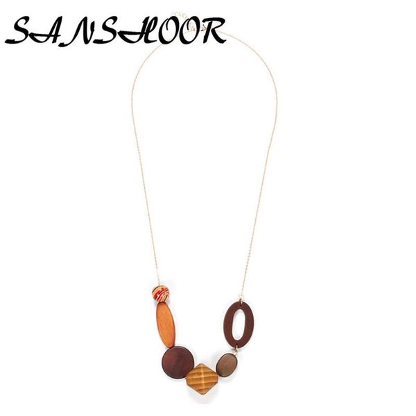 

arrival long sweater wooden necklace handmade leisure bead pendant chain geometric for female chains, Silver