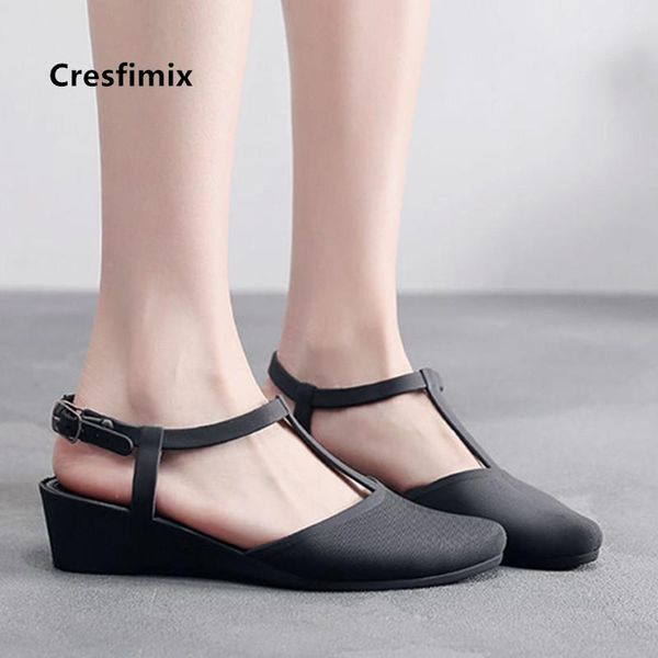 

cresfimix women cute red rubber wedge heel comfort beach shoes ladies classic light weight high zapatos mujer a5744 dress, Black